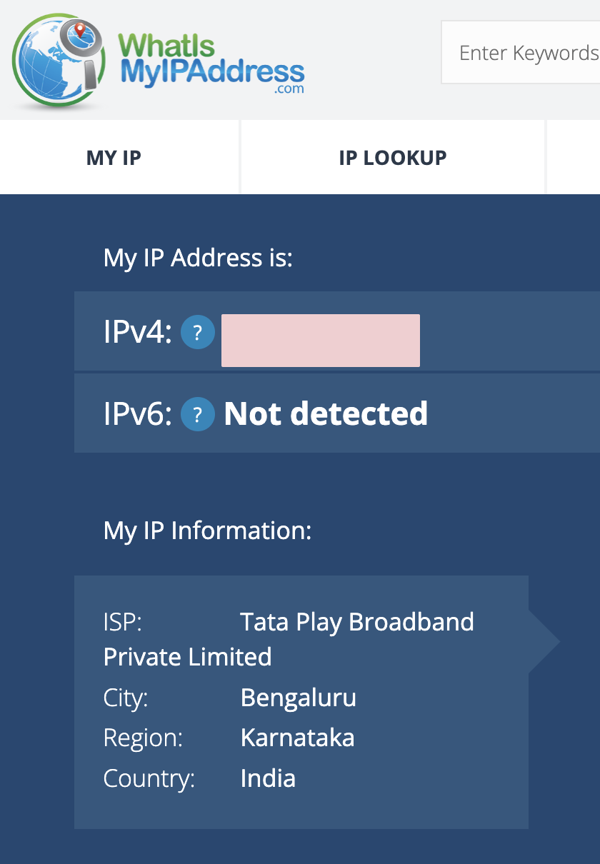 My IP Info - Tata Play, Bengaluru