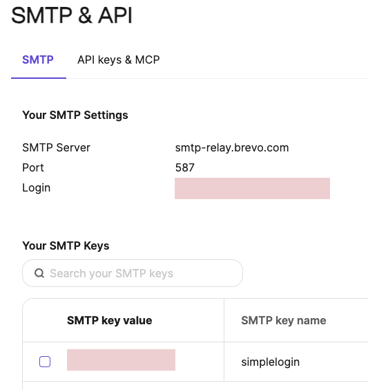 Brevo SMTP settings page