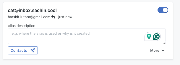SimpleLogin dashboard showing successful reply activity on the alias
